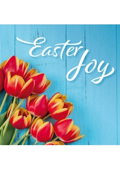Easter Joy card with red and yellow flowers